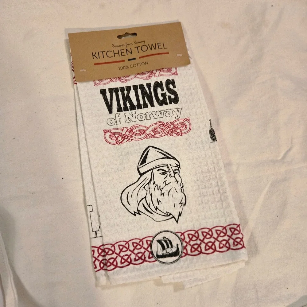 Norway Viking Kitchen Towel Way Nor Dish Cloth White Red Black Waffle Weave New